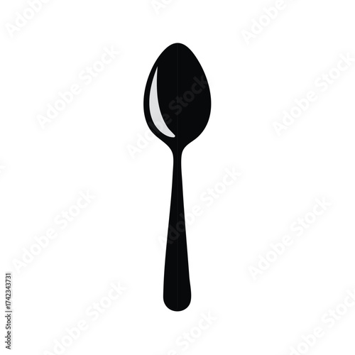 Simple black spoon silhouette vector icon. Minimalist kitchen utensil for food and dining illustration.