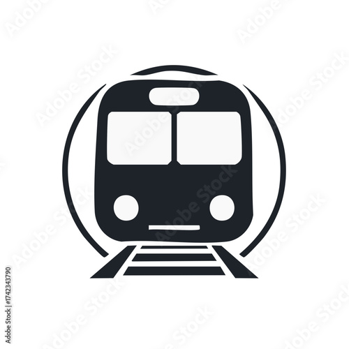 Modern train icon inside a circle, symbolizing public transportation and travel