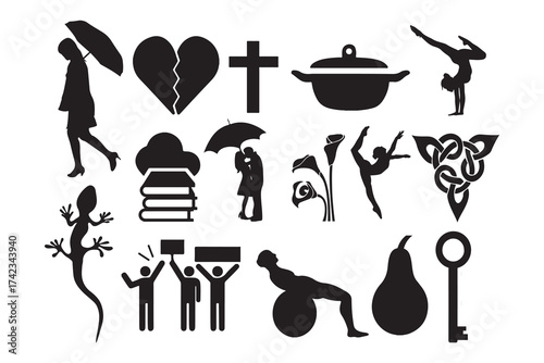 Love, Religion, and Life Symbol Silhouettes