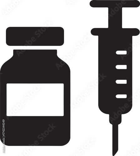 Minimalist Vaccine and Syringe Icon – Medical Injection, Immunization, Healthcare Symbol
