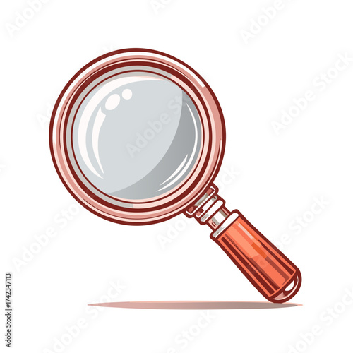 Isolated vector illustration of a classic magnifying glass with a rose gold frame for search and discovery concepts