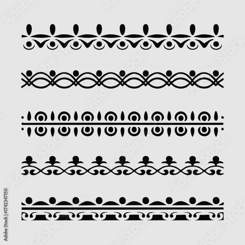 Black Tribal Tattoo Design Elements Ornate Borders on Light Gray Background
