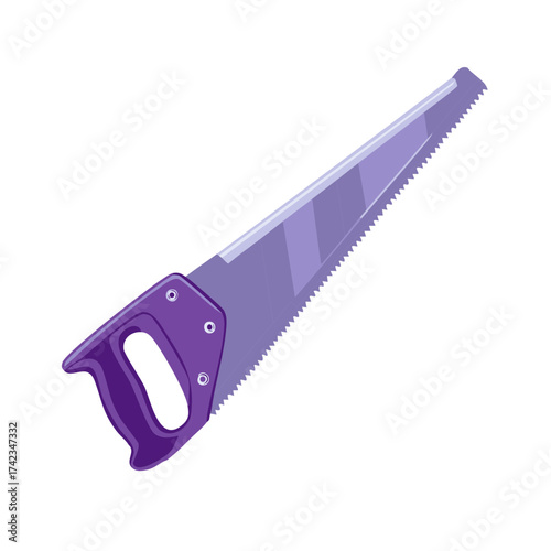 Purple Hand Saw with Teeth Tool Isolated, Carpentry Equipment, Building Materials