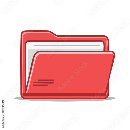 Open Red Folder Icon with White Paper Inside for Document Organization and Data Storage