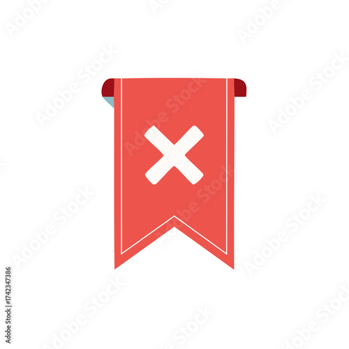 Red banner flag with white cross symbol indicating cancellation or rejection