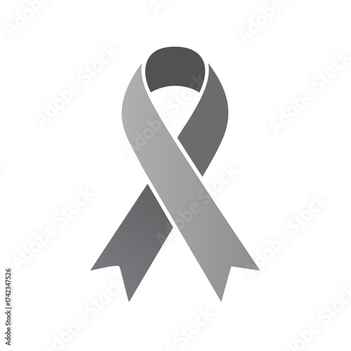 Gray ribbon vector icon for health awareness campaigns support for diabetes and brain cancer