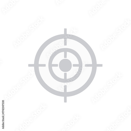 Gray crosshairs on white backdrop, target symbol with concentric rings and intersecting lines, accuracy icon