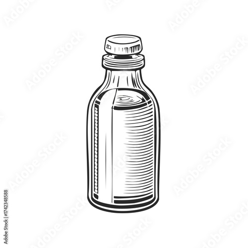 Vintage Medicine Bottle with Cap Filled with Liquid Detailed Etching Style