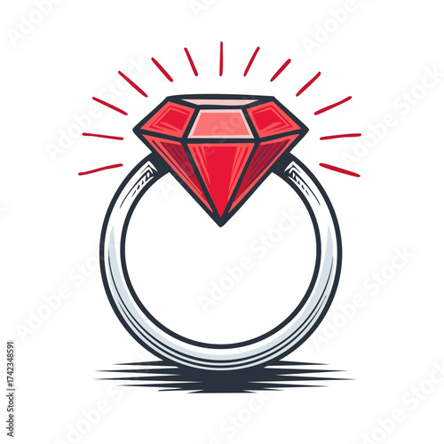 Sparkling Ruby Ring Gemstone Jewelry Symbol of Romance Proposal Vector