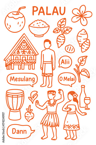 Palau Pacific Island Culture Doodle Set