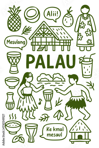 Palau Pacific Island Culture Doodle Set