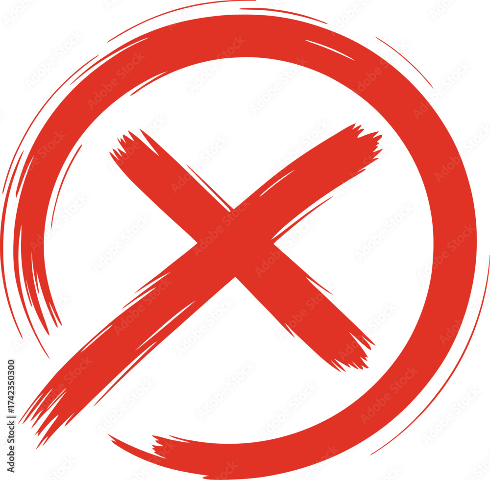 Obraz premium Red cross mark symbol inside a circular outline representing wrong, error, rejection, failure, cancellation, incorrect choice, disapproval, or negative decision concept in modern minimal design