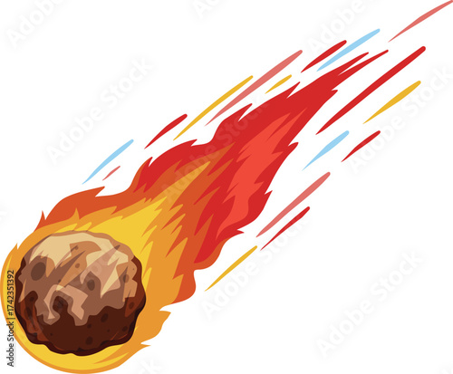Fiery Meteorite Streaking Across White Background comet