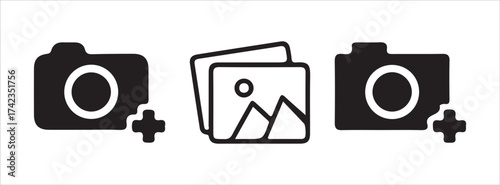 Add photo camera and upload outline vector
