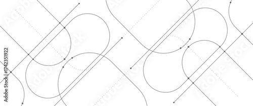 Vector abstract technology tech line with crossed lines and dots.