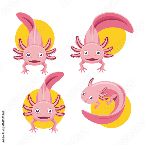 Adorable Axolotl Collection Playful Pink Salamanders with Yellow Accents