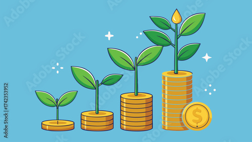 Financial Growth Concept with Coins and Plants Symbolizing Investment Success