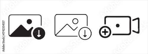 Media upload and image add outline icons