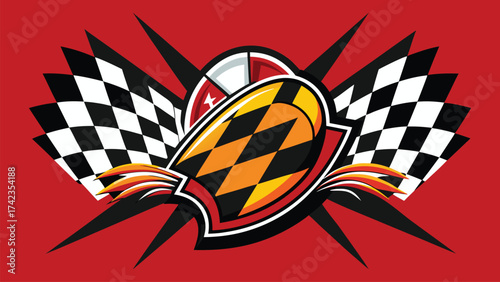 Dynamic Racing Emblem with Checkered Flags and Speed Symbol
