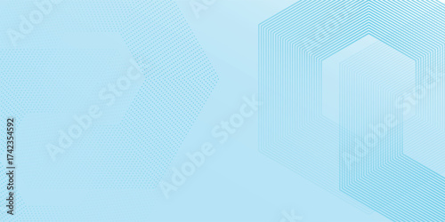 Modern white wavy glowing lines on a blue background. Futuristic digital art hexagon