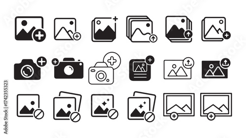 Add photo and image upload icon set