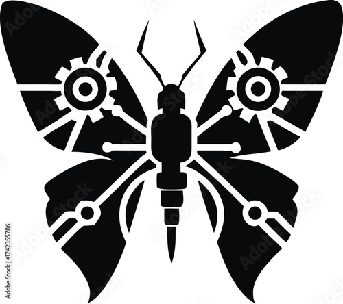 Metallic robotic butterfly futuristic biomechanical insect design isolated on white background isolated on transparent background