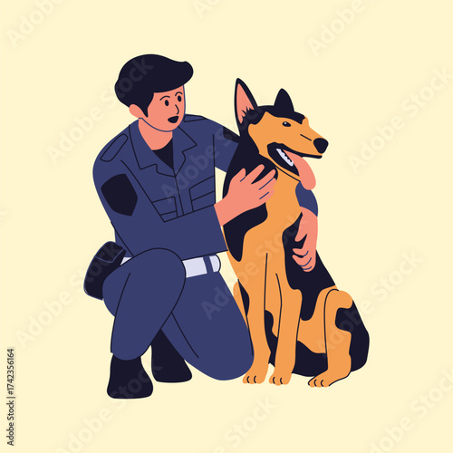 Illustration of Police Officer with Dog
