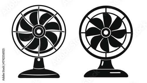 Pair of electric fans black and white illustration