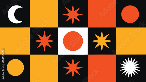 Celestial symbols grid with moons and stars