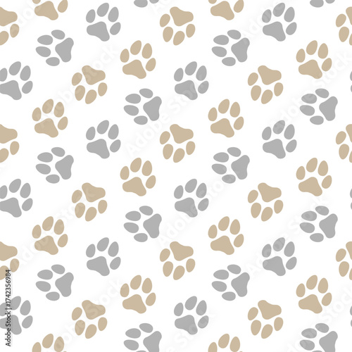 Cute seamless pattern with beige and grey paw prints
