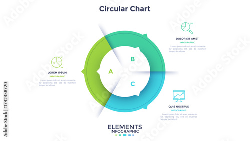 Circular Cycle infographic chart design for business development strategy presentation. Informative infochart with thin line icons for corporate data visualization. Graphics with 3 steps for banners
