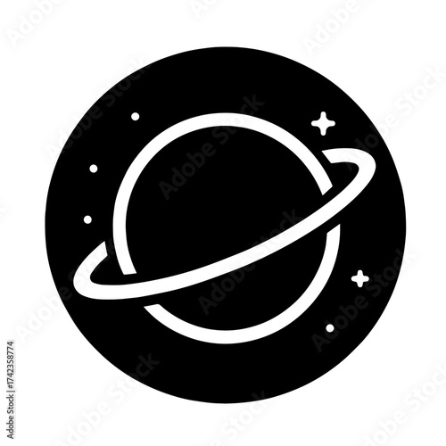 Wallpaper Mural a planet with a ring and twinkling stars on a black circular background Torontodigital.ca
