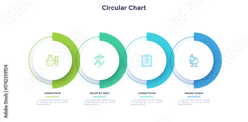 Informative circular process infographic chart for business startup demonstration. Privacy online infochart with thin line icons. Instructional graphics with 4 steps sequence design for web pages