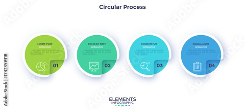 Informative circular process infographic chart for business startup demonstration. Privacy online infochart with thin line icons. Instructional graphics with 4 steps sequence design for web pages