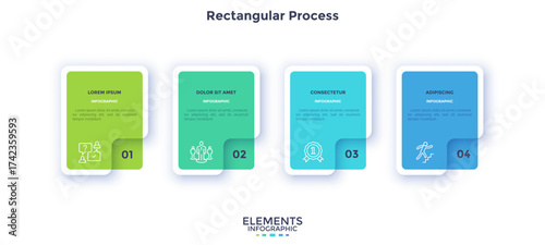 Four steps of effective startup rectangular process infographic chart design template. Business analytics infochart with icons. Instructional graphics with sequence. Visual data presentation