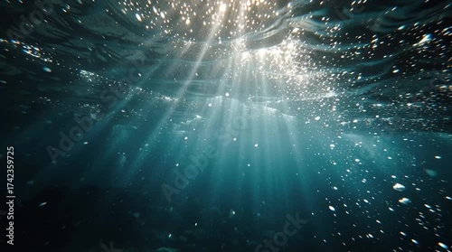 Sunlight Rays Underwater – Dreamy Blue Ocean Scene in 4K
