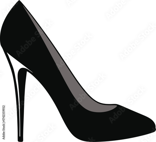 Elegant black high heel shoe isolated on an unseen backdrop, symbolizing fashion and style. It is a symbol of glamour and sophistication