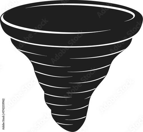 A black and white illustration of a tornado spinning in the sky, showcasing the raw power of nature