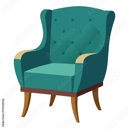 Illustration of a teal armchair, perfect for adding a touch of comfort and style to any interior design project