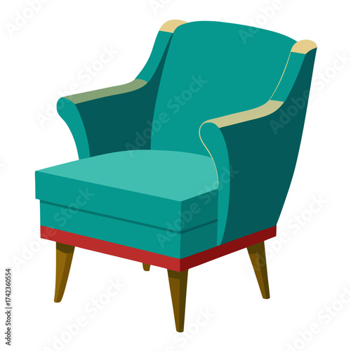 Vector art of stylish turquoise armchair with a classic design, perfect for adding a touch of retro charm to any living space