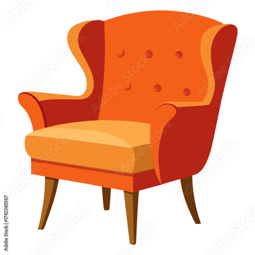 Vector art of vibrant orange wingback chair, a statement piece that brings warmth and personality to any modern or eclectic interior
