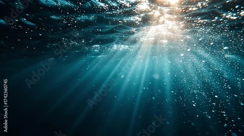 Sunlight Rays Underwater – Dreamy Blue Ocean Scene in 4K