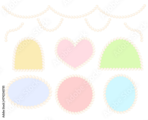Perl colorful frame painting isolated on transparent background. Perl frame. Silver beads frame for decoration. Chain vector illustration