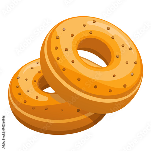 Vector art of two delicious bagel, a perfect breakfast or snack, ideal for spreading cream cheese or making sandwiches