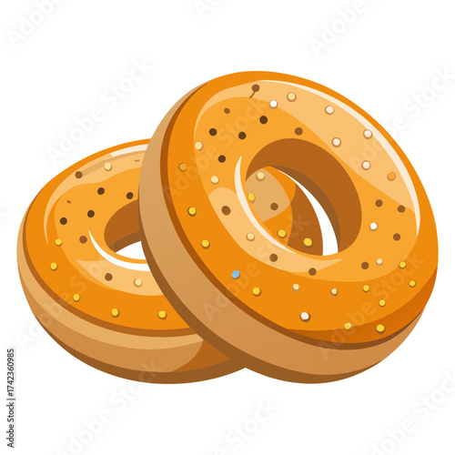 Vector art of two tasty bagels, a classic breakfast staple, ideal for a quick bite or a leisurely brunch, enjoy with your favorite spread
