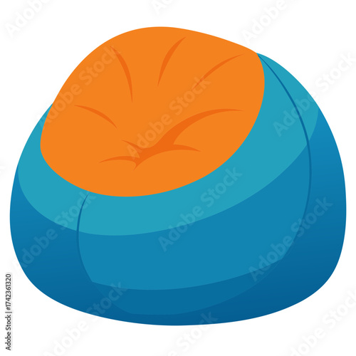 Vector art of an orange and blue beanbag chair, a fun and comfortable seating option for kids and adults alike