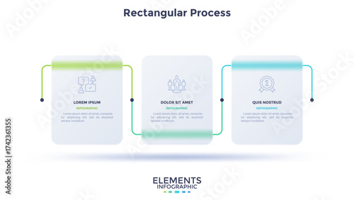 Progress bar with 3 frames behind translucent rectangular elements placed in horizontal row. Concept of four steps to business success. Minimal infographic design template. Flat vector illustration.