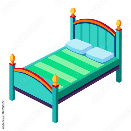 Vector art of isometric bed, a cozy and inviting piece of furniture for a peaceful nights sleep in a comfortable bedroom