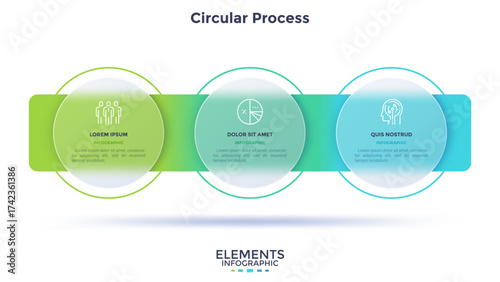 Informative circular process infographic chart for business startup demonstration. Privacy online infochart with thin line icons. Instructional graphics with 3 steps sequence design for web pages.