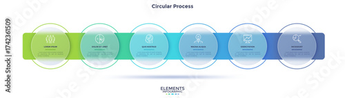 Informative circular process infographic chart for business startup demonstration. Privacy online infochart with thin line icons. Instructional graphics with 6 steps sequence design for web pages.